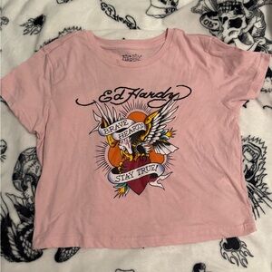 Ed Hardy Pink Short Sleeve 'Brave Hearts' Graphic Tee